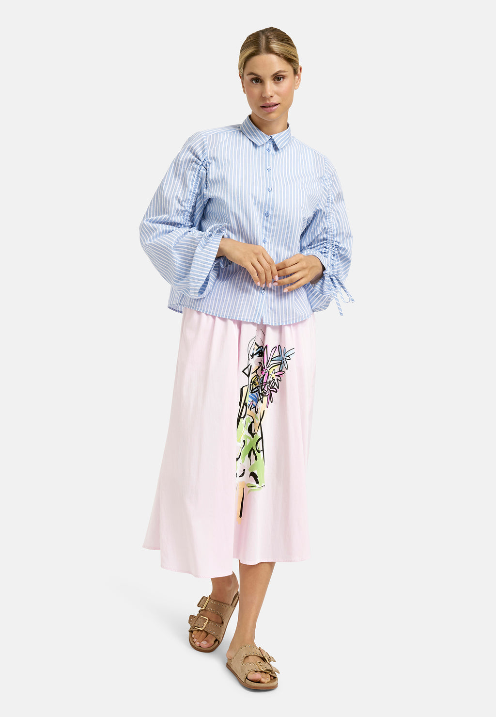 Milano Italy 3751 Sky Blue Collar Long Sleeves Shirt Blouse