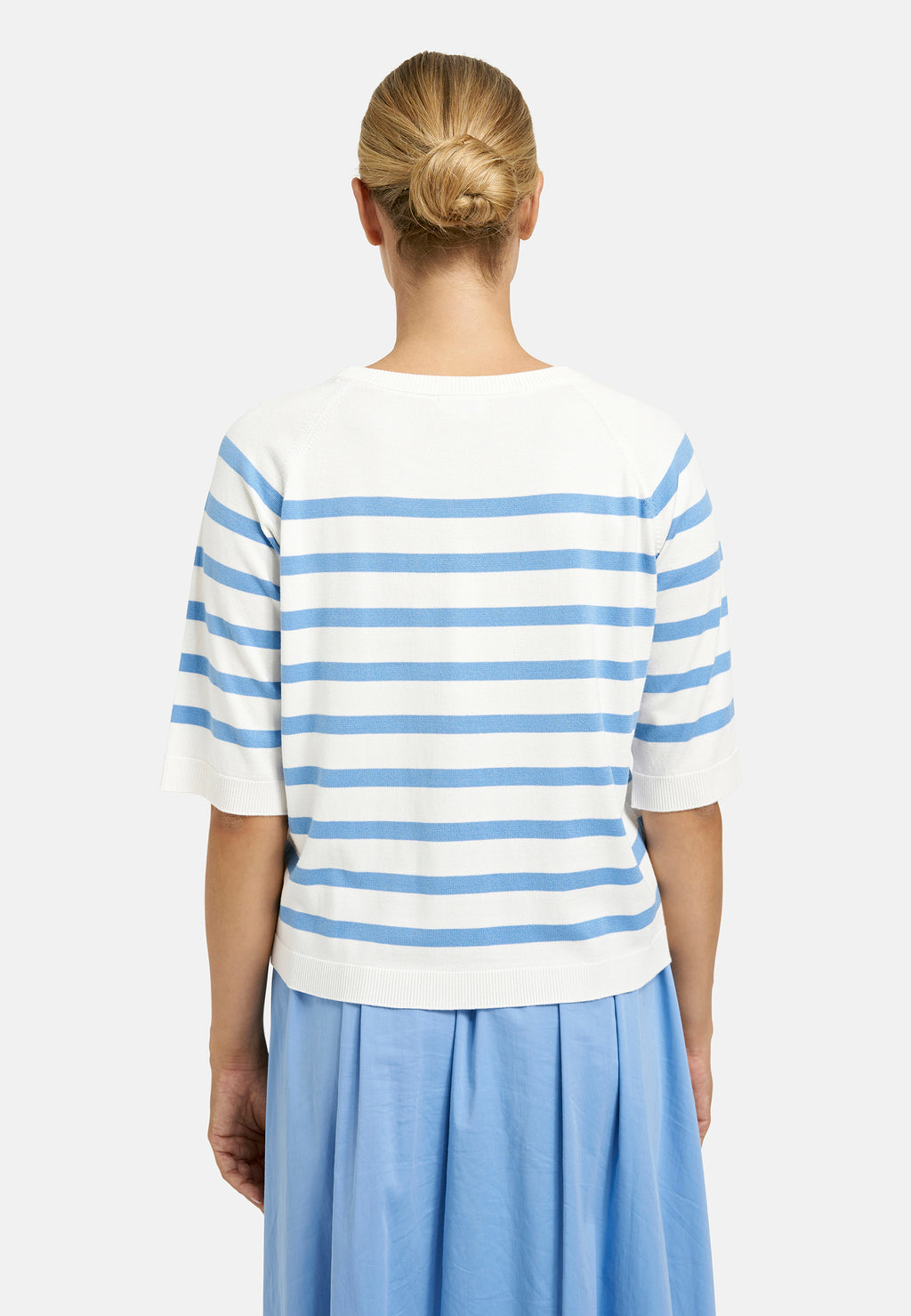 Milano Italy 9111  Round Neck Jumper 3/4 Sleeves With Horizontal Stripes