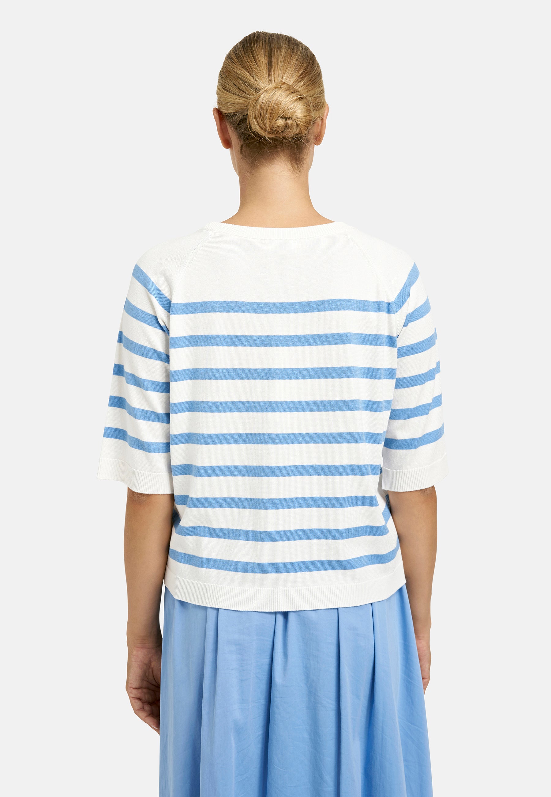 Milano Italy 9111  Round Neck Jumper 3/4 Sleeves With Horizontal Stripes