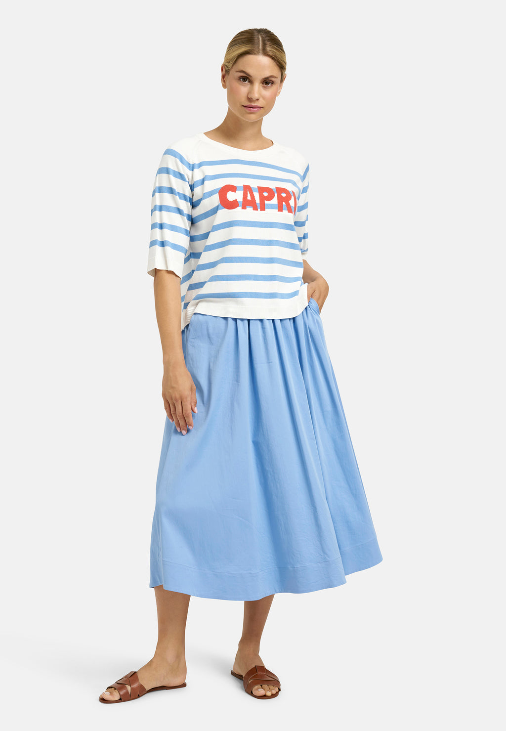 Milano Italy 9111  Round Neck Jumper 3/4 Sleeves With Horizontal Stripes