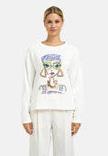 Milano Italy 8702 Off-white Colorful Lady Graphic Print Round Neck Long Sleeves Sweatshirt
