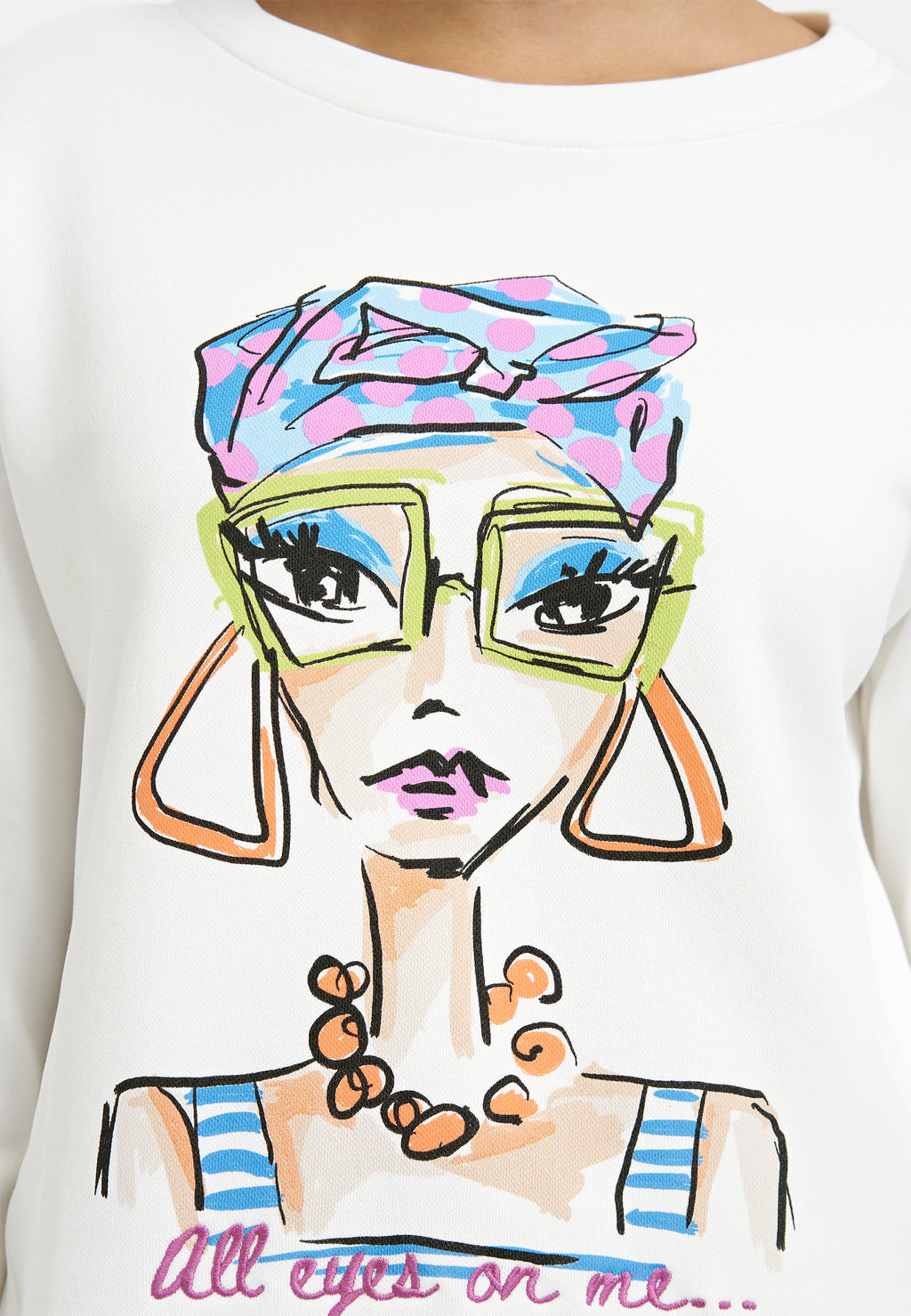 Milano Italy 8702 Off-white Colorful Lady Graphic Print Round Neck Long Sleeves Sweatshirt