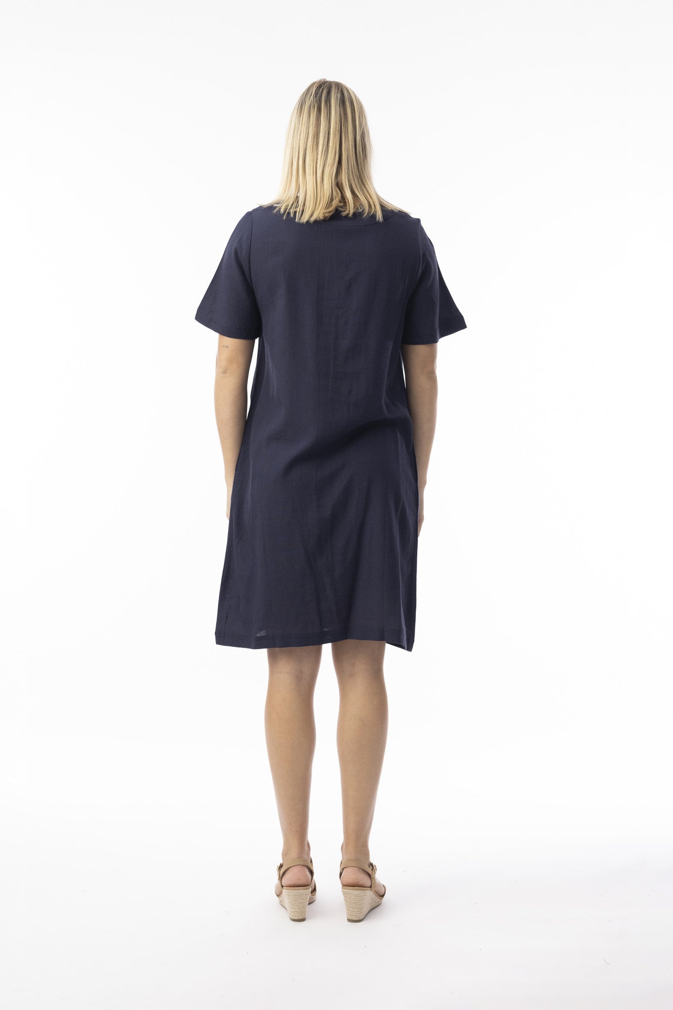 Orientique 61766 Linen Mix Essential Knee Length Short Sleeve Dress