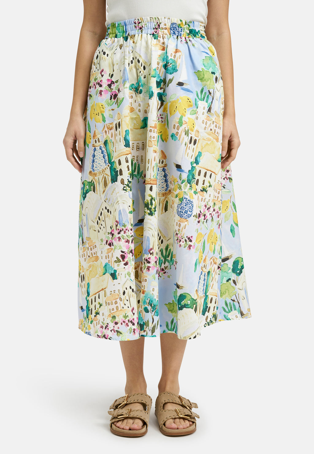 Milano Italy 6224391494 A-Line Multi Print Midi Cotton Skirt