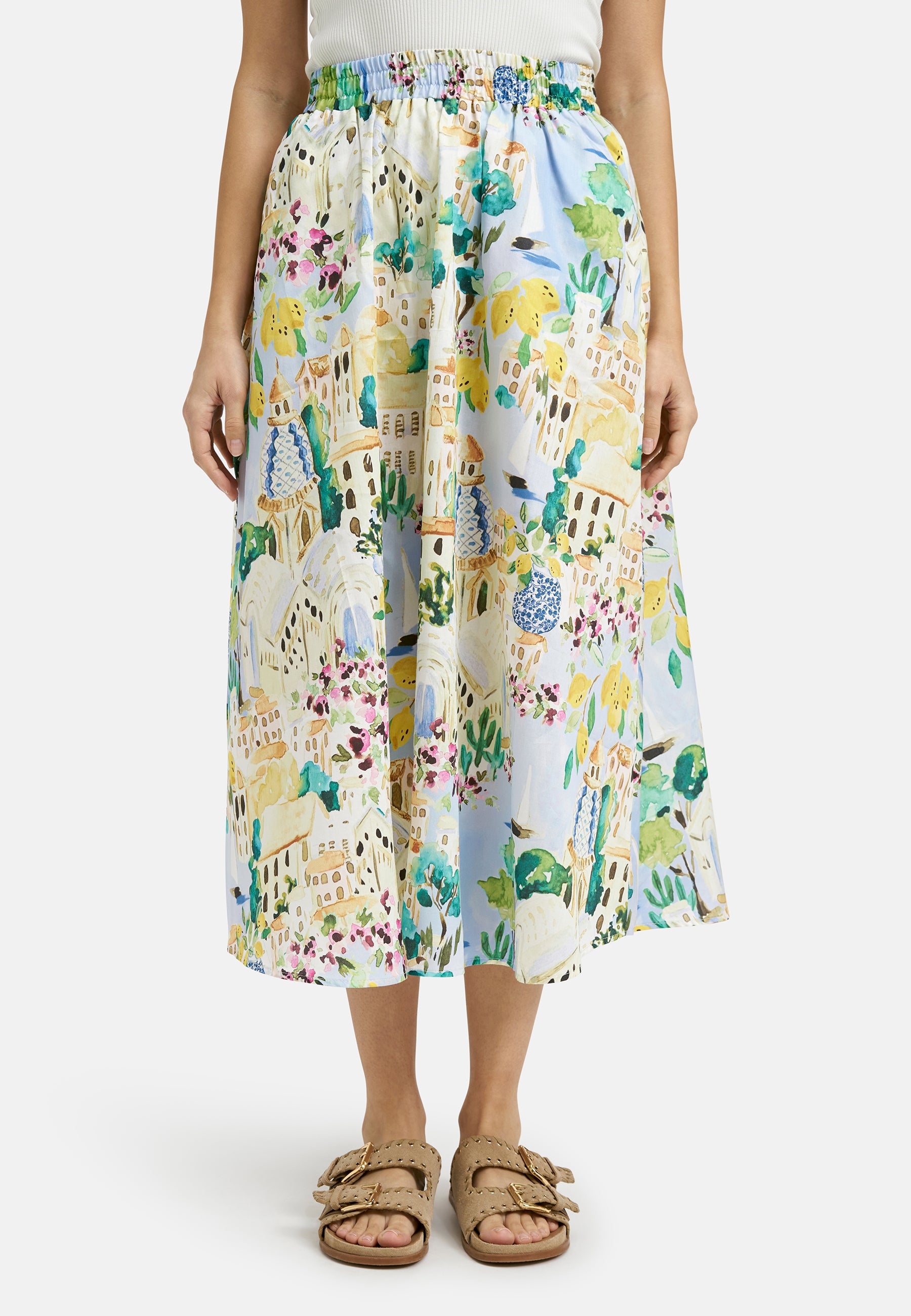 Milano Italy 6224391494 A-Line Multi Print Midi Cotton Skirt