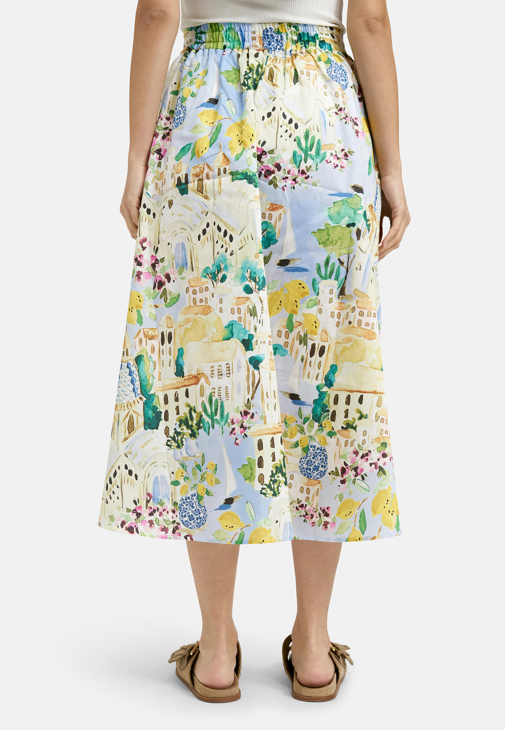 Milano Italy 6224391494 A-Line Multi Print Midi Cotton Skirt
