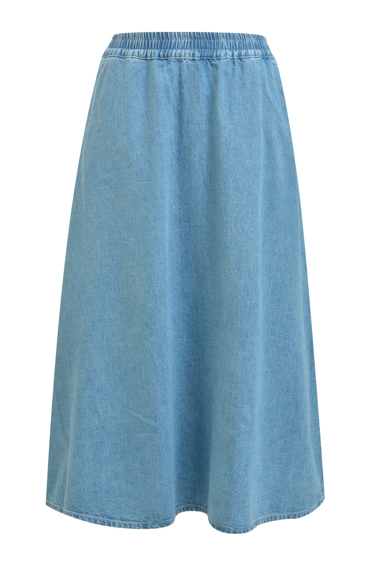 Milano Italy 6224561442A Light Blue Denim Midi Skirt With Elastic Waist