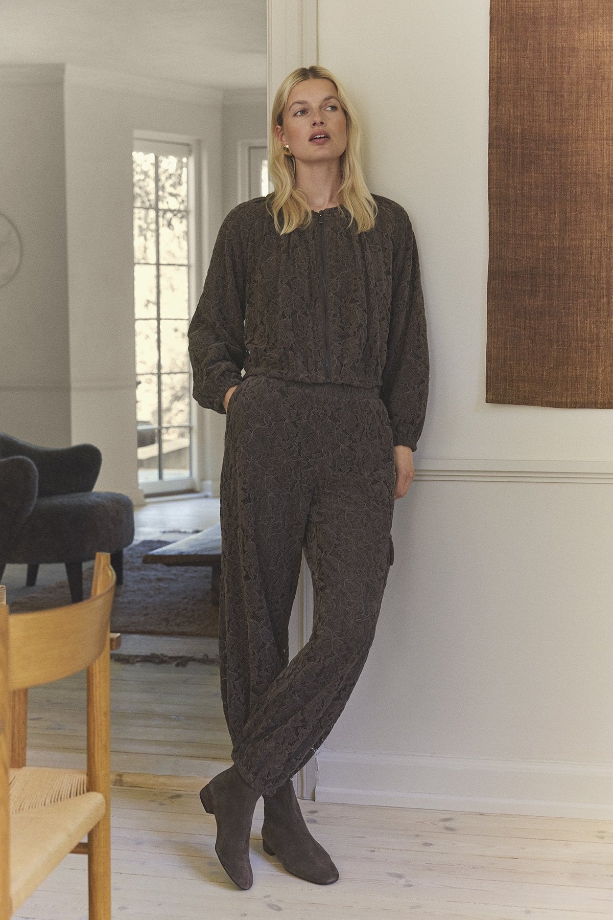 Gustav 62042 Ivi Chocolate Brown 7/8 Length  Cargo Lace Trousers