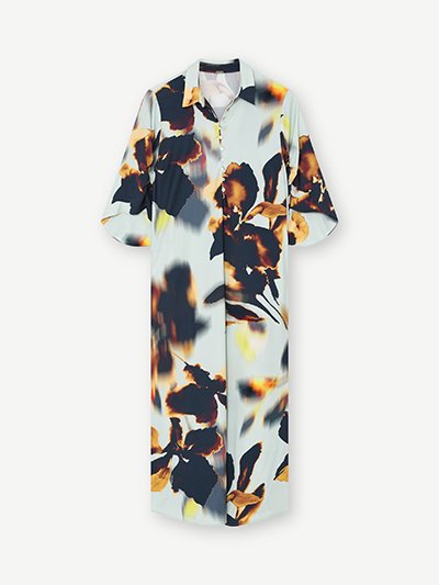 Gustav 62506 Madonna Blue/Brown Long Dress With Short Sleeve