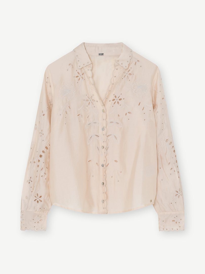 Gustav 62614 Belia Off White Embroidery Long Sleeve Shirt With Collar