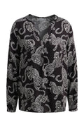Milano Italy 6365683061 Mocca Leopard Print V-Neck Blouse With Long Sleeves