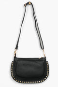 MSH 6606B Studded Crossbody Bag Itallian Leather In Black
