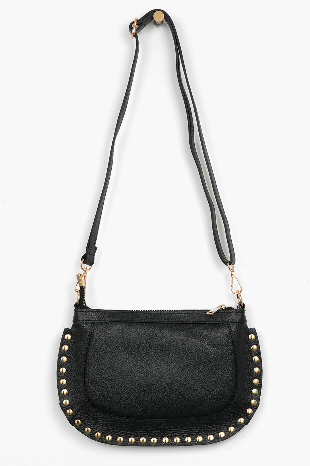 MSH 6606B Studded Crossbody Bag Itallian Leather In Black