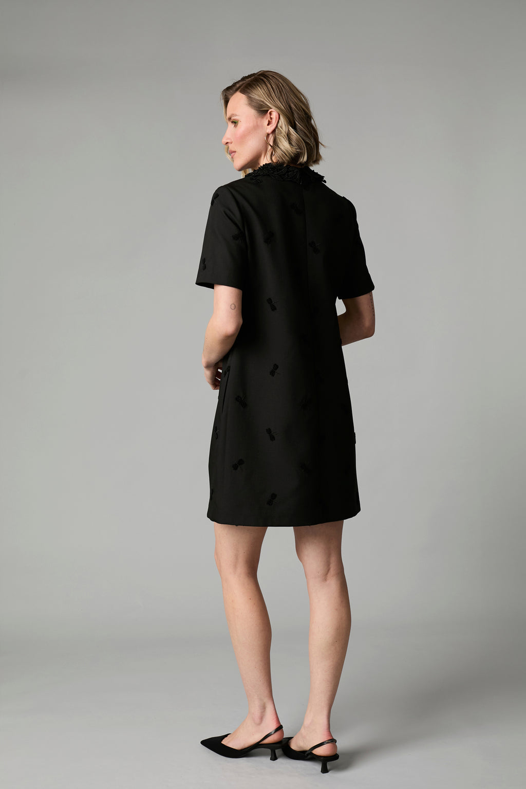 Fee G Black Satin Dress with Large Beaded Collar 584B/146