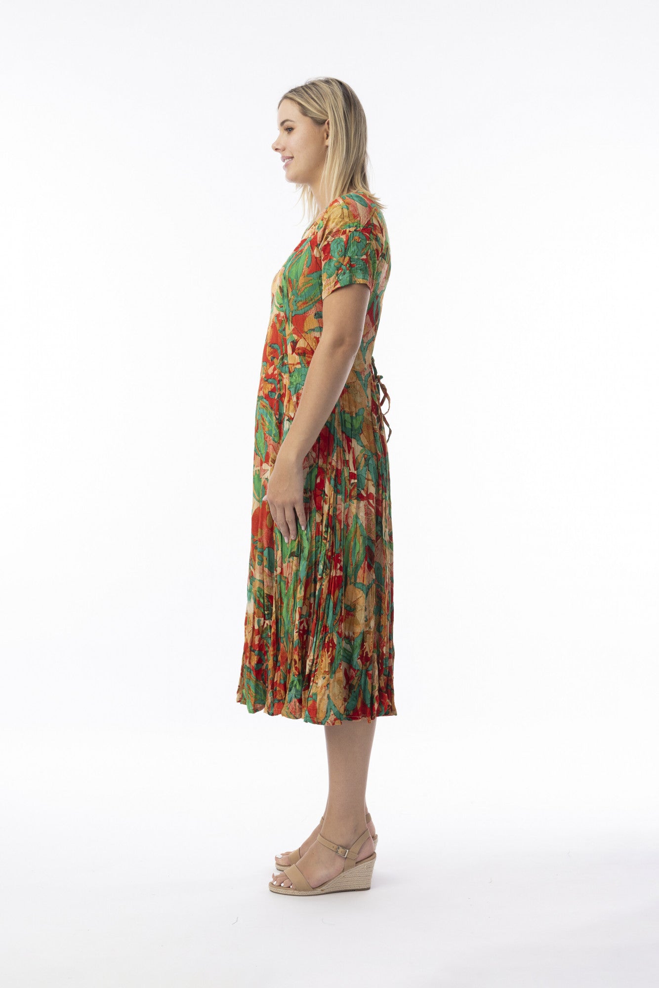 Orientique 30216 Sau Paulo Multi Colour Print Short Slevess Godet Dress