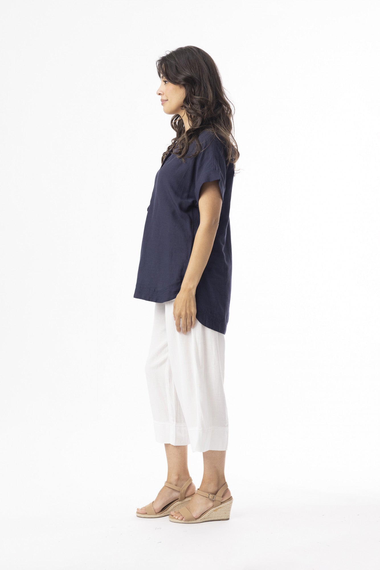 Orientique 62772 Essentials Short Sleeve V Neck Top With Buttons