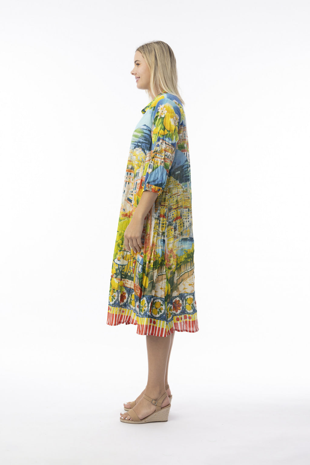 Orientique 30182 Amalfi Multi Colour Print 3/4 Slevess Collar Dress