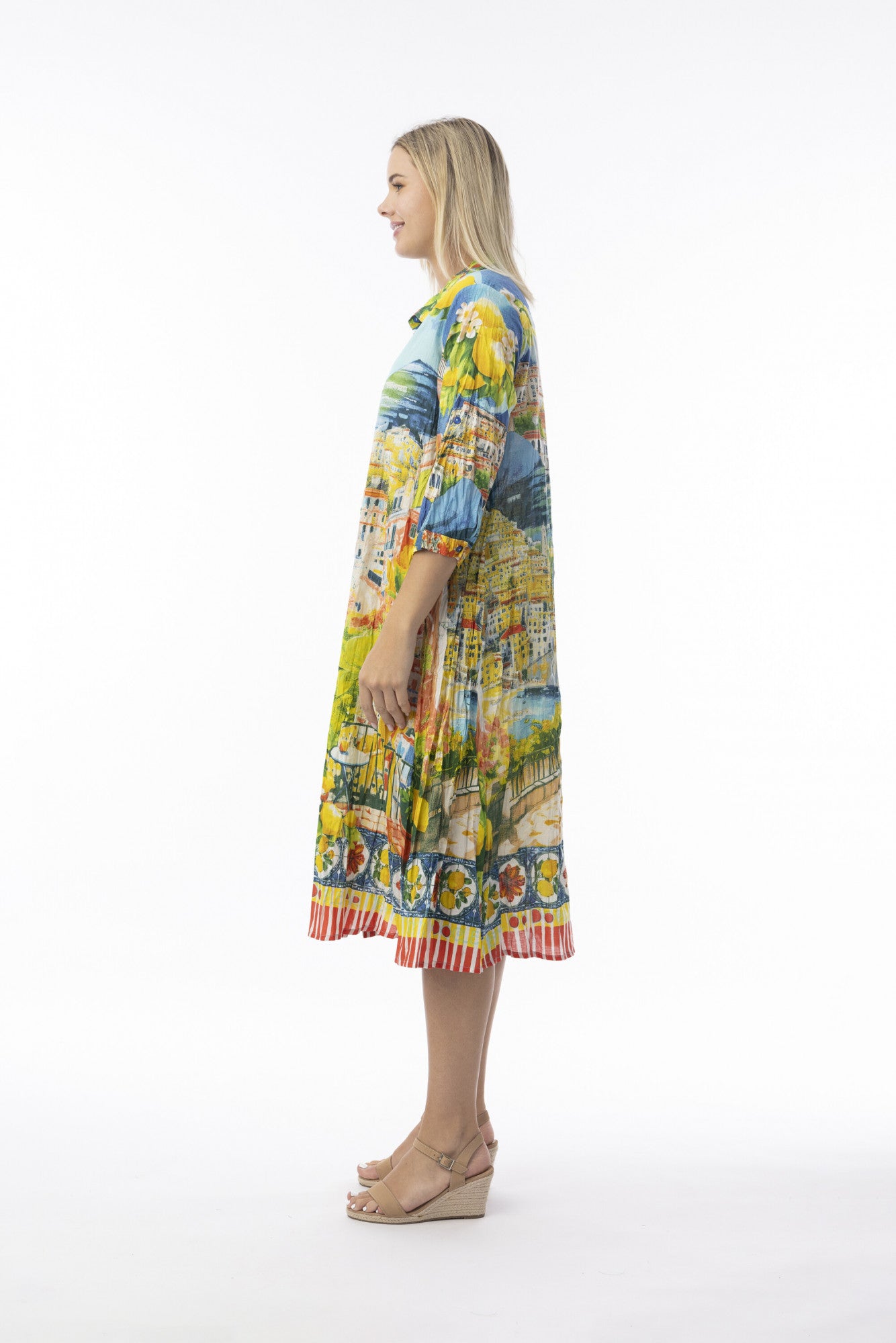 Orientique 30182 Amalfi Multi Colour Print 3/4 Slevess Collar Dress