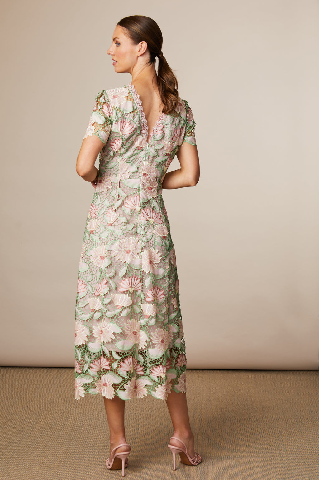 Fee G Midi Gupuire Lace Two-Tone Occasion Wear Dress 834G