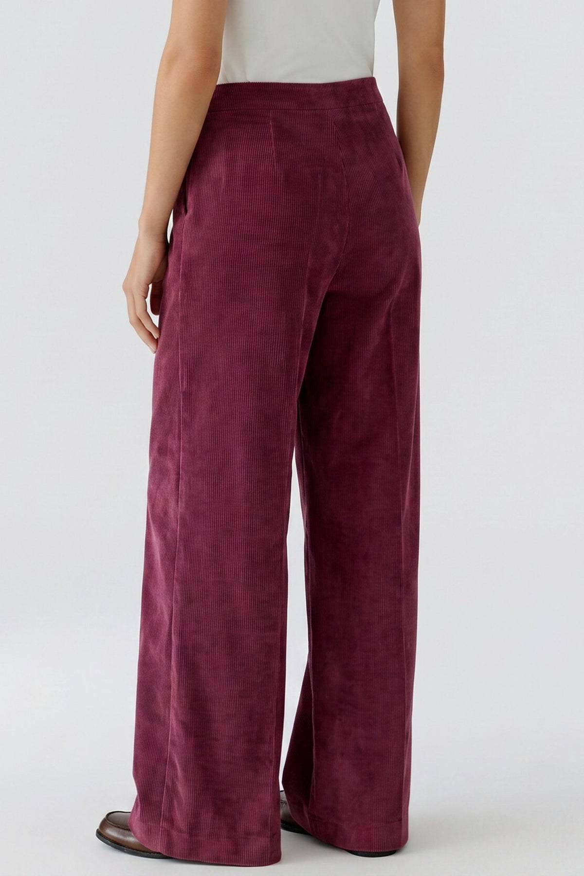 Oui 85738 Relaxed Fit Wide Leg Cordroy Trousers In Burgundy