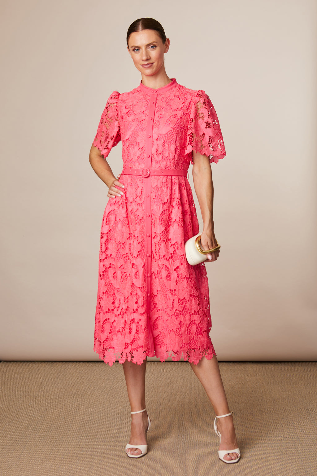 Fee G Regina Gupuire Lace Belted A Line Dress 869Y