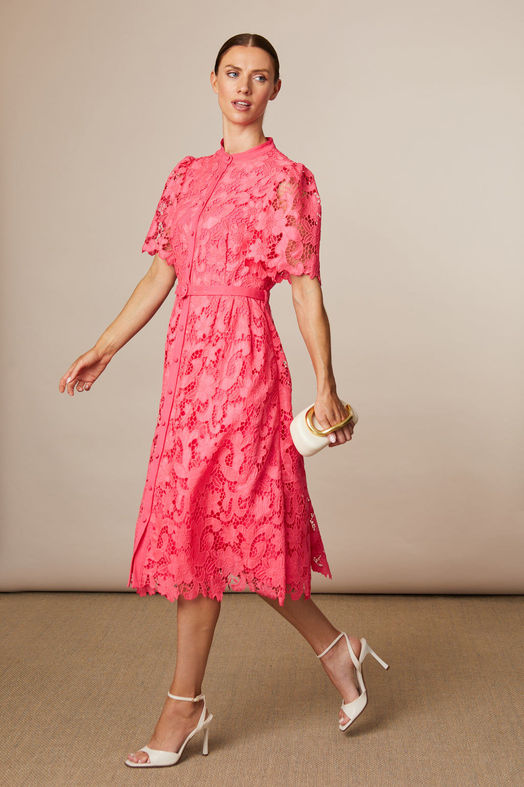 Fee G Regina Gupuire Lace Belted A Line Dress 869Y