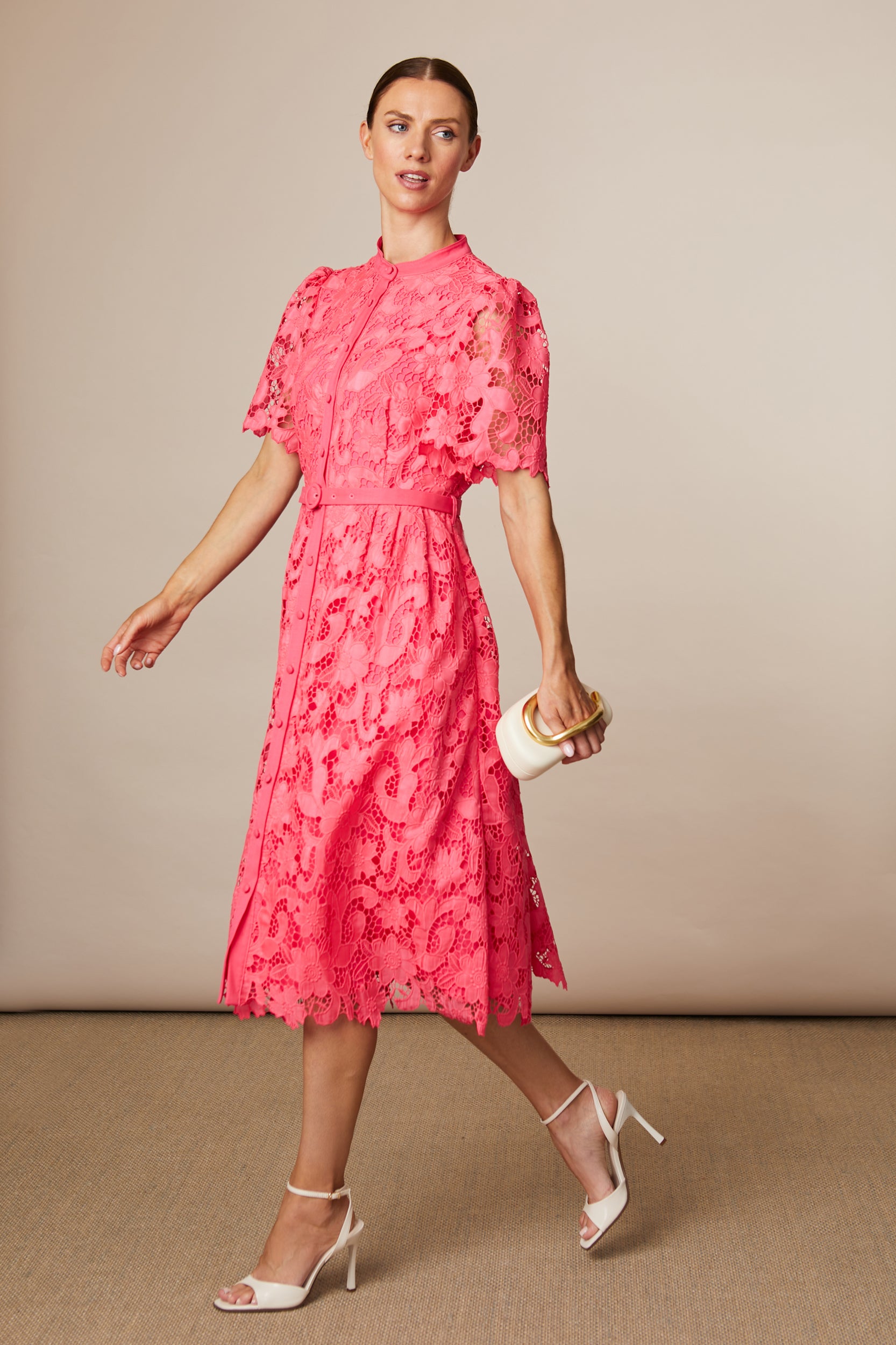 Fee G Regina Gupuire Lace Belted A Line Dress 869Y