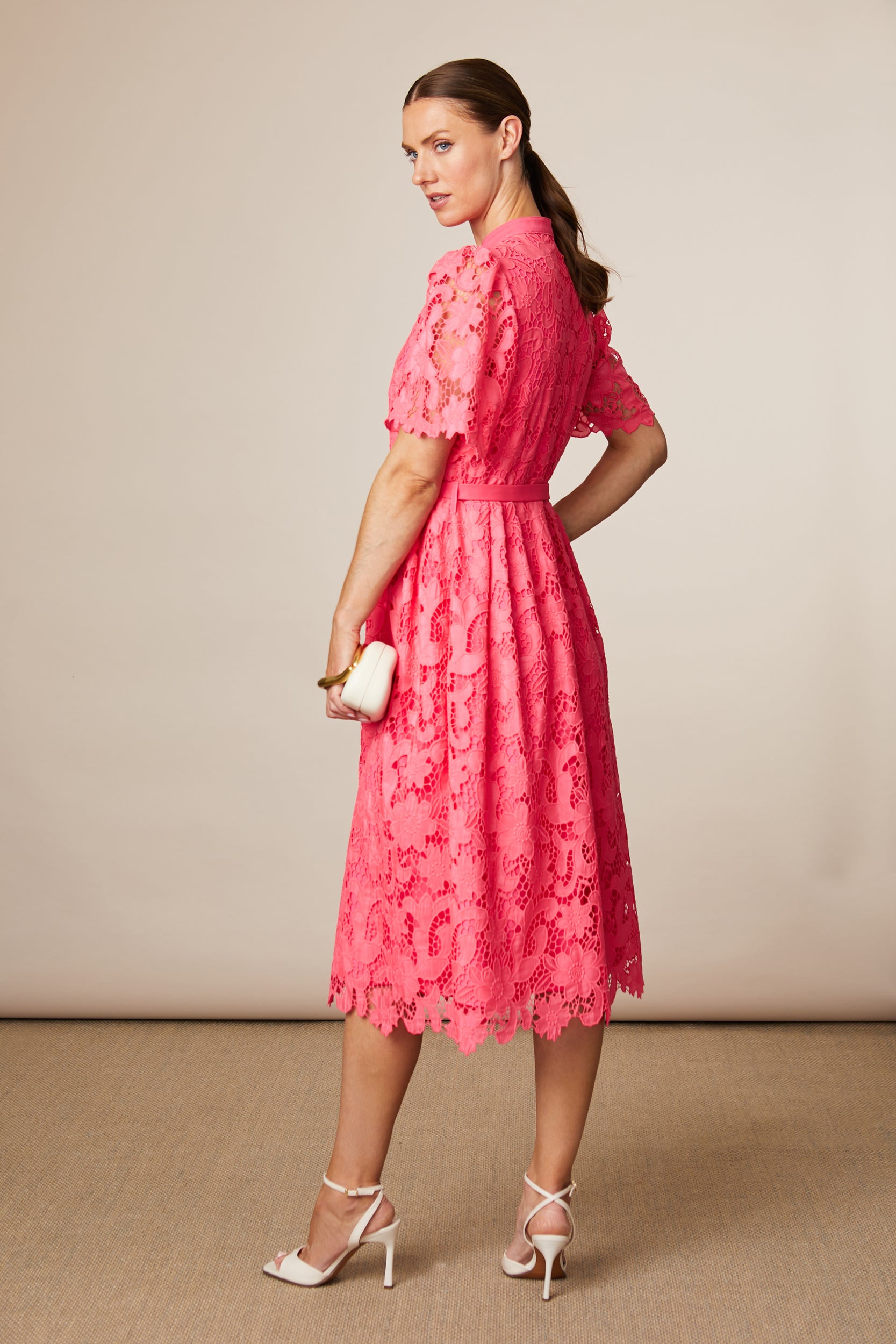 Fee G Regina Gupuire Lace Belted A Line Dress 869Y