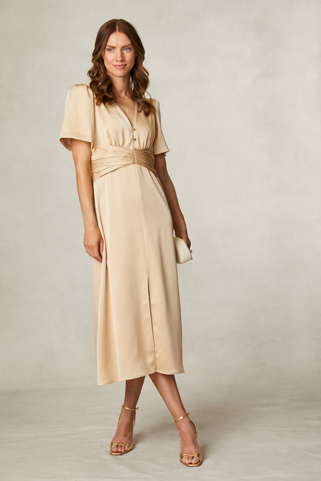 Fee G Satin Button And Belted Occasion Wear Dress 872Y/57
