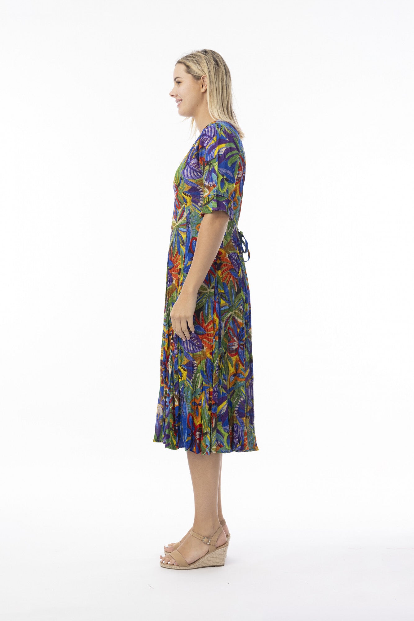 Orientique 81360 Zapallar Print Multi Colour Maxi Short Sleevess