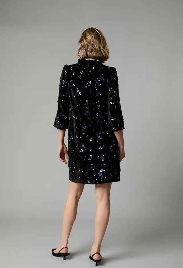Fee G Black Velvet Dress with Beads and Sequins
