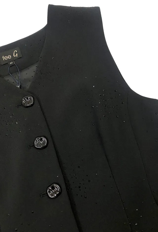 Fee G Black Diamante Waistcoat Top 930Y/151