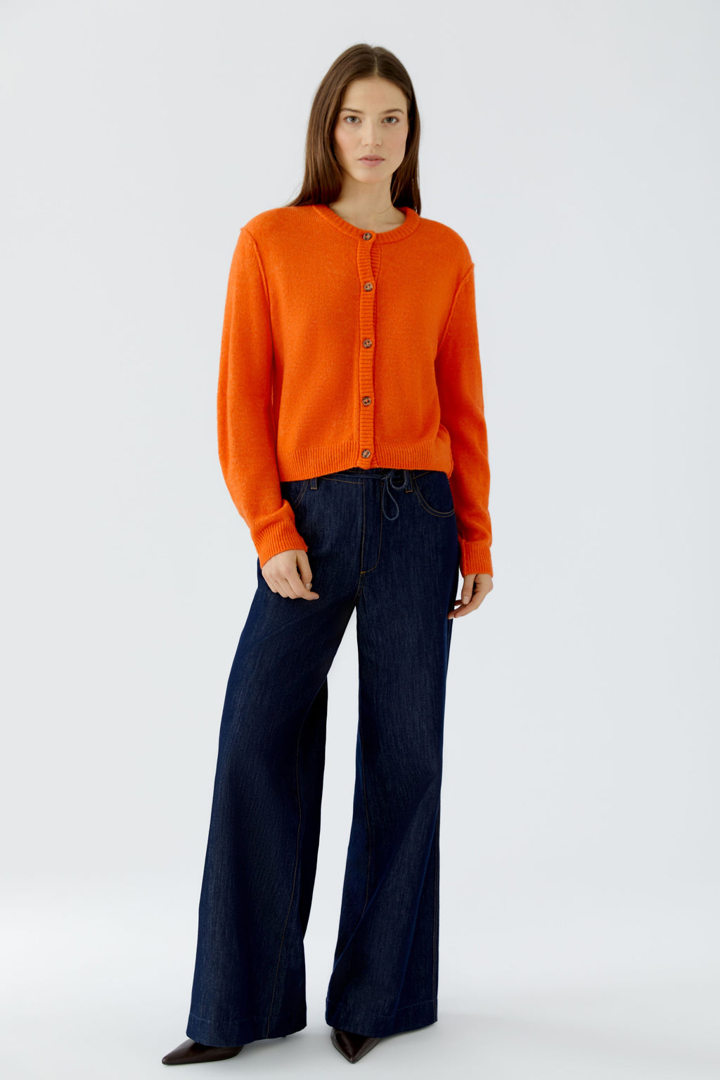 Oui 94462 Long Sleeve Orange Cardigan