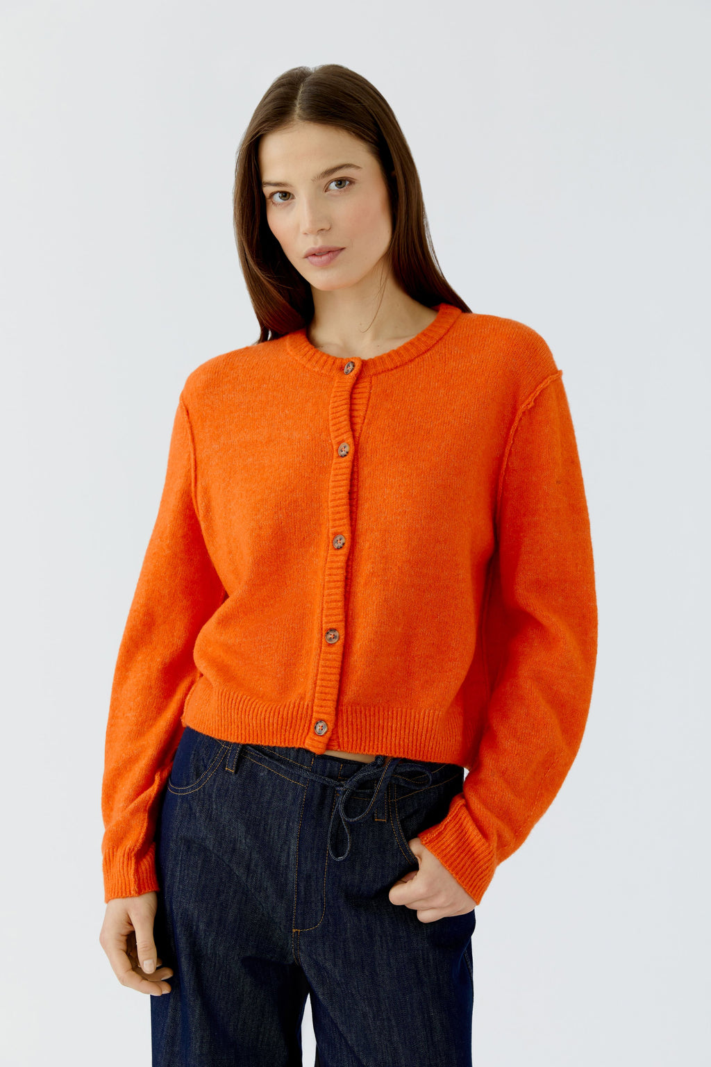 Oui 94462 Long Sleeve Orange Cardigan