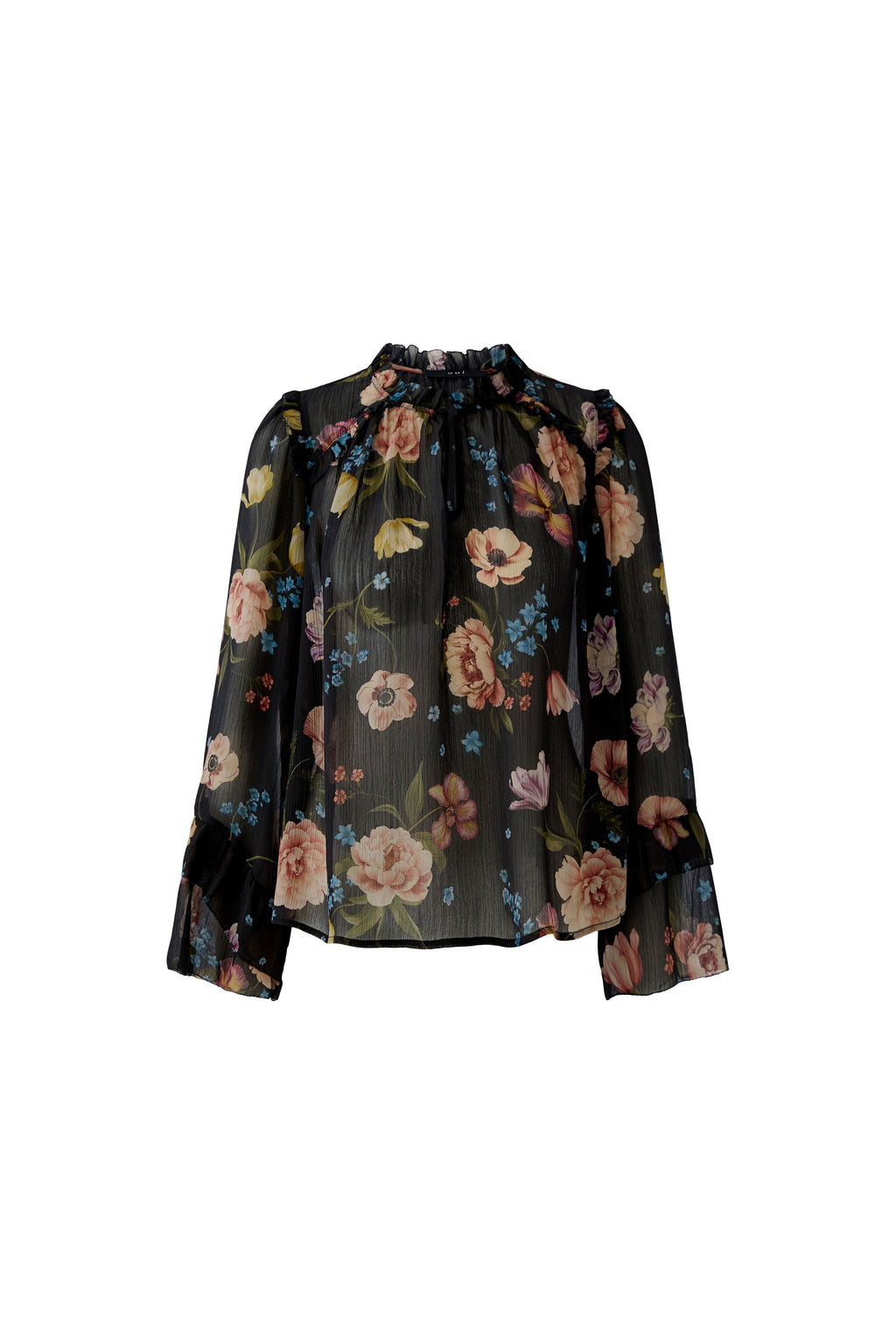 Oui 96718 Black And Red Printed Floral Chiffon Blouse