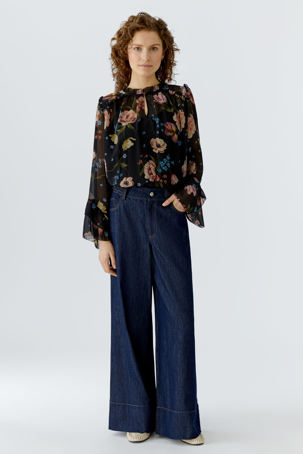 Oui 96718 Black And Red Printed Floral Chiffon Blouse