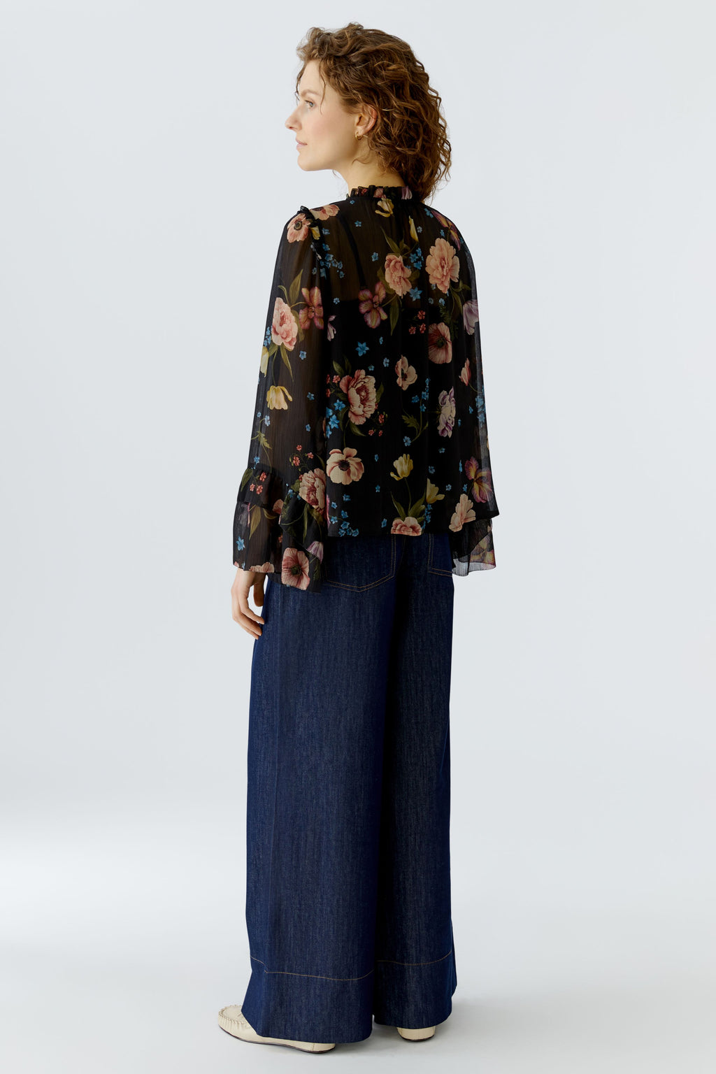 Oui 96718 Black And Red Printed Floral Chiffon Blouse