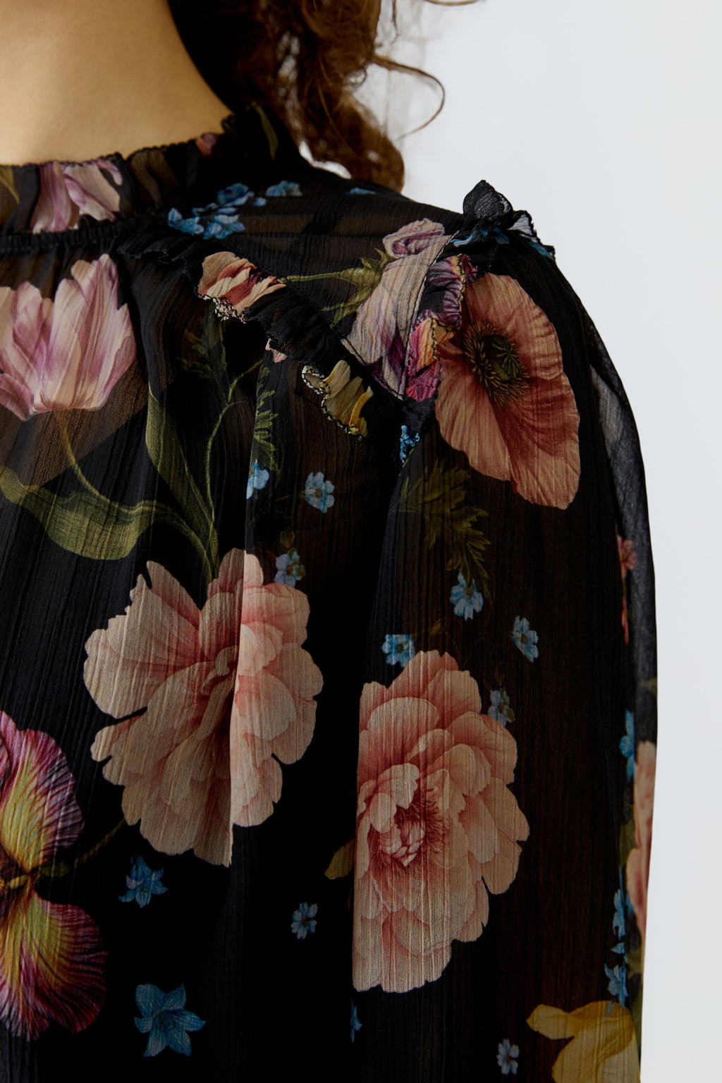Oui 96718 Black And Red Printed Floral Chiffon Blouse
