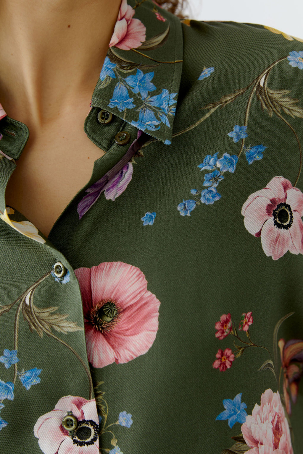 Oui 96722 Khaki And Ref Floral Printed Shirt