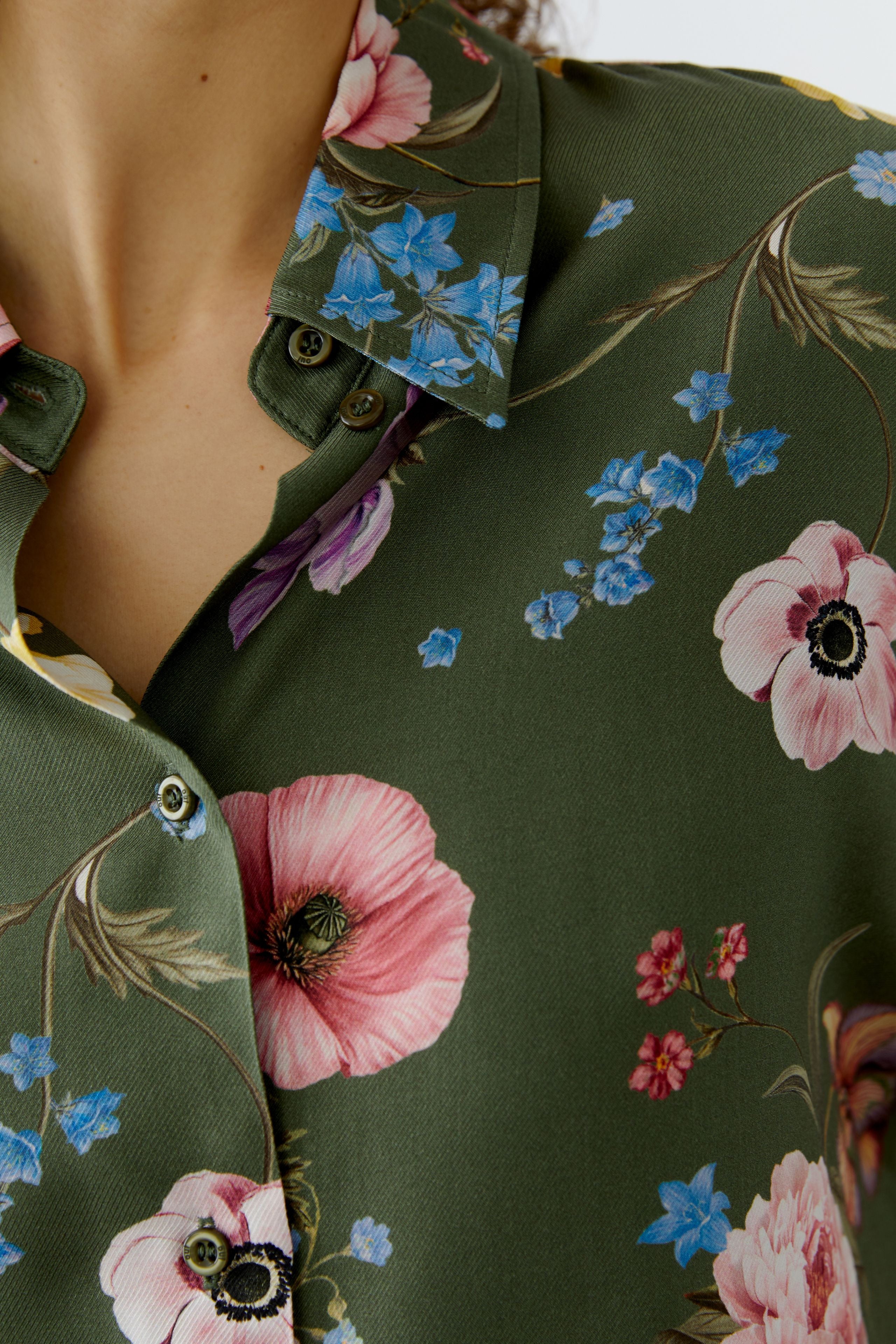 Oui 96722 Khaki And Ref Floral Printed Shirt