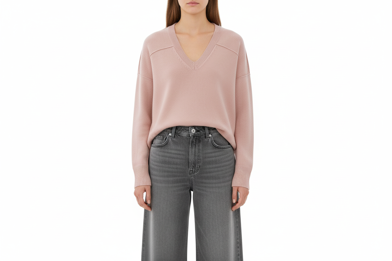 Oui 96752 Rose Pink V Neck Cotton Jumper