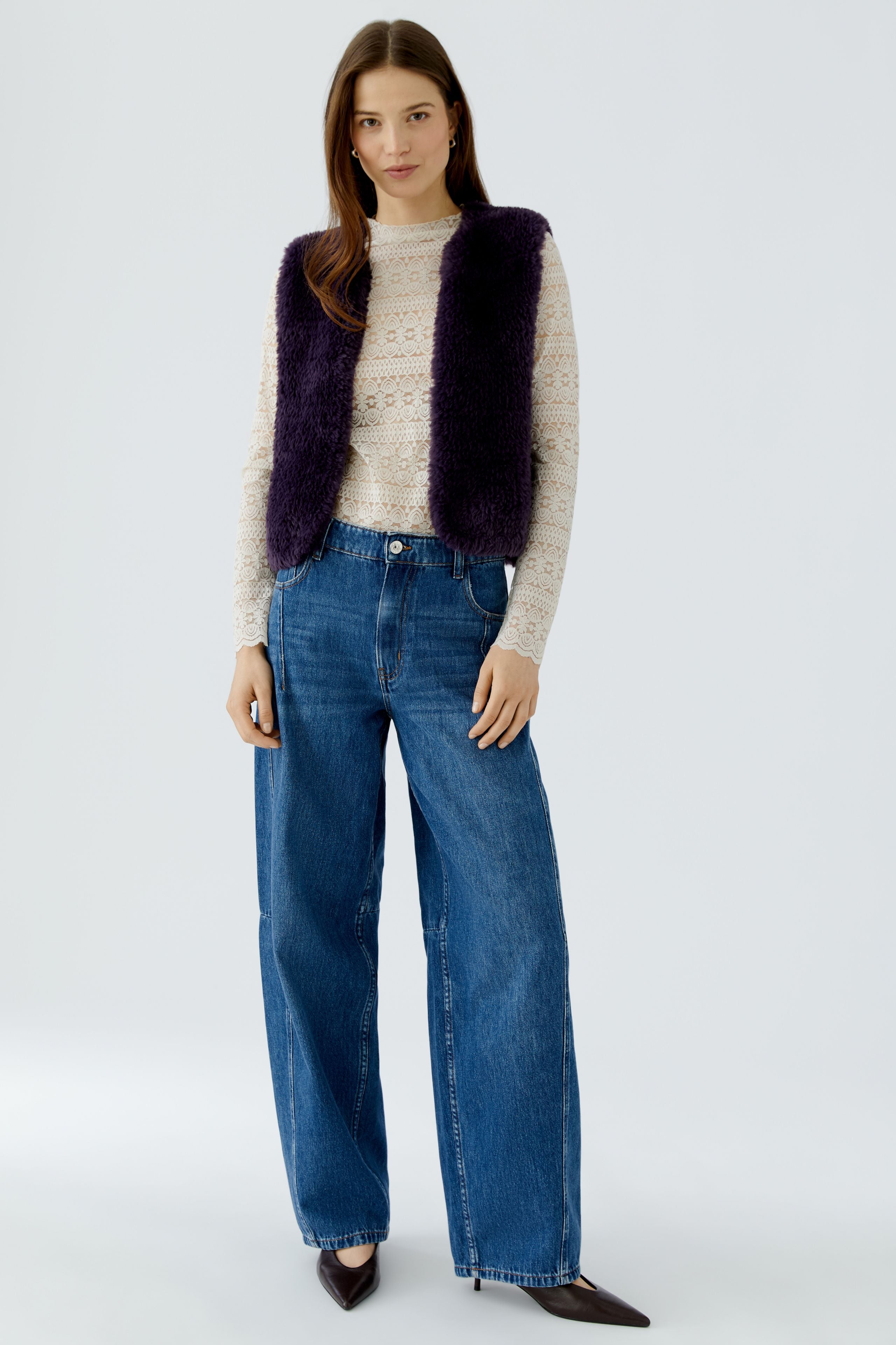 Oui 98077 Purple Collarless Cozy Fur Gillet
