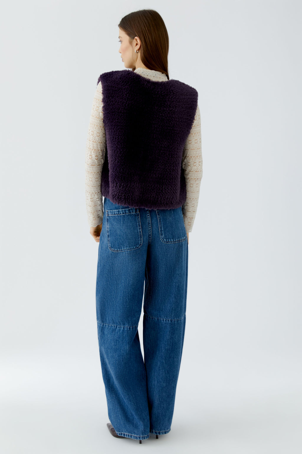 Oui 98077 Purple Collarless Cozy Fur Gillet