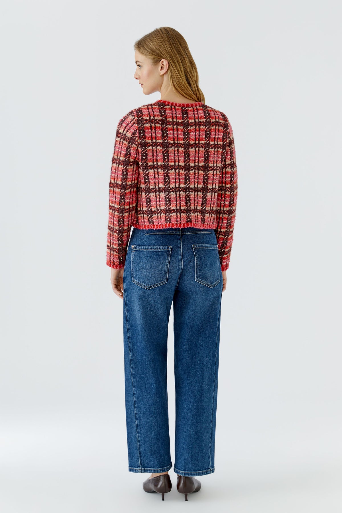 Oui 99765 Dark Red Boucle Knitted Cardigan