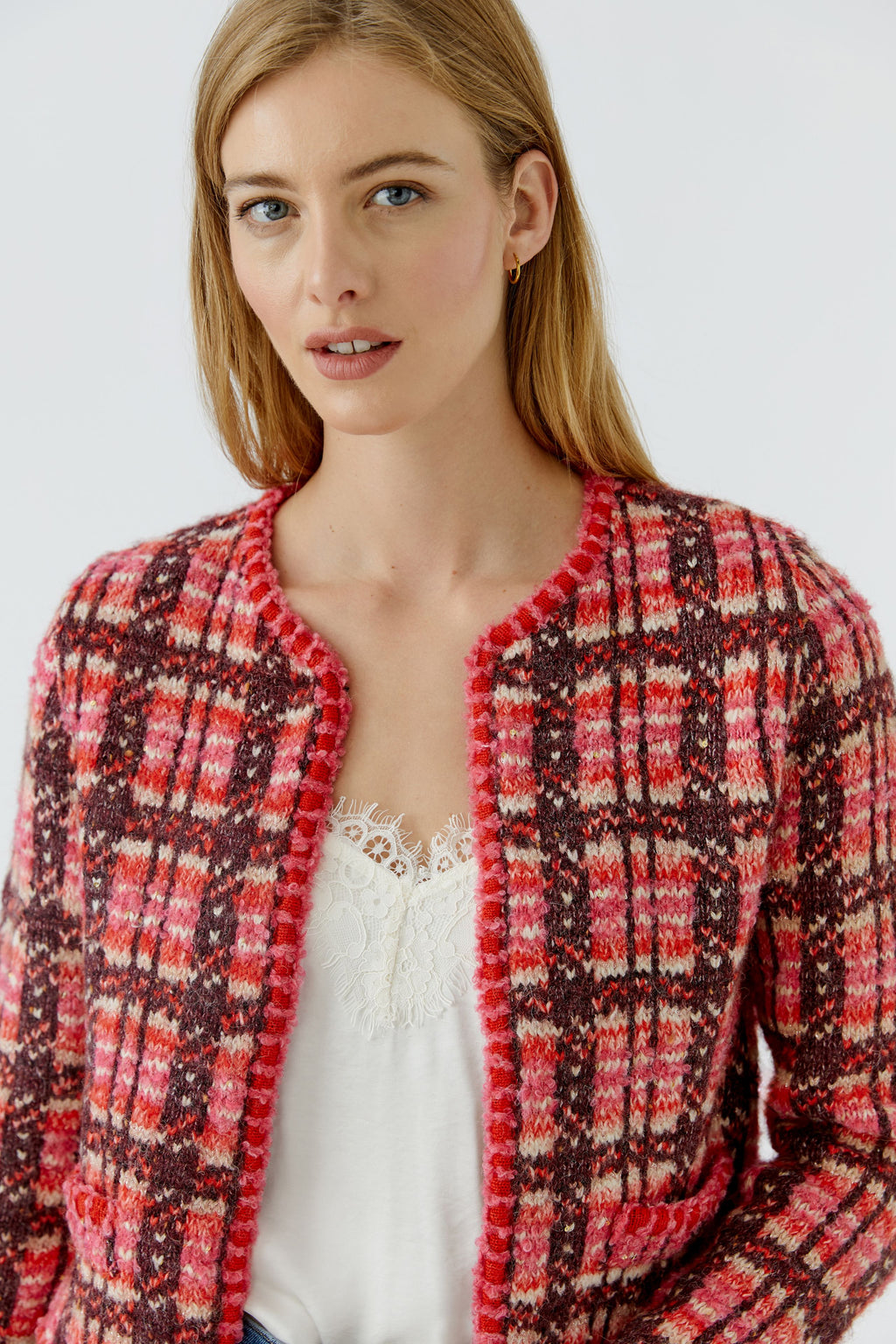 Oui 99765 Dark Red Boucle Knitted Cardigan