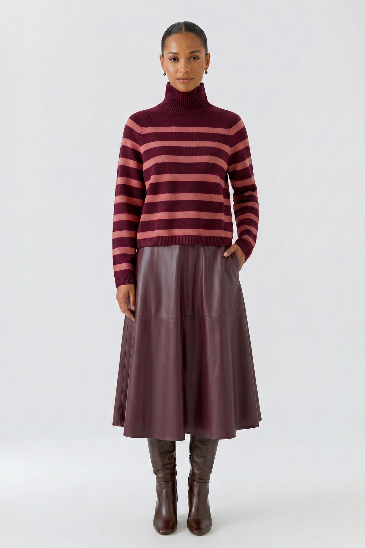 Oui 99825 Turtleneck Ribbed Dark Red Jumper
