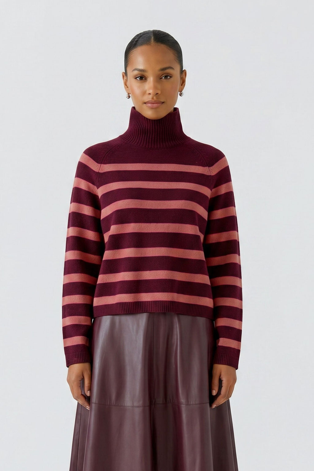 Oui 99825 Turtleneck Ribbed Dark Red Jumper