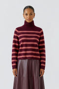 Oui 99825 Turtleneck Ribbed Dark Red Jumper