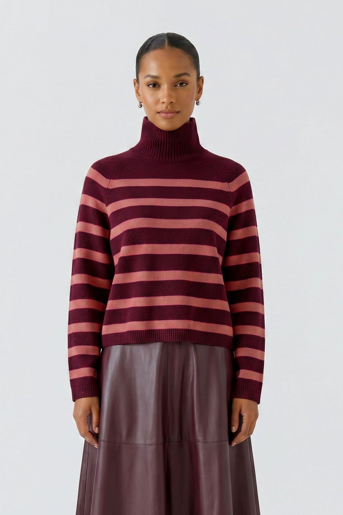 Oui 99825 Turtleneck Ribbed Dark Red Jumper