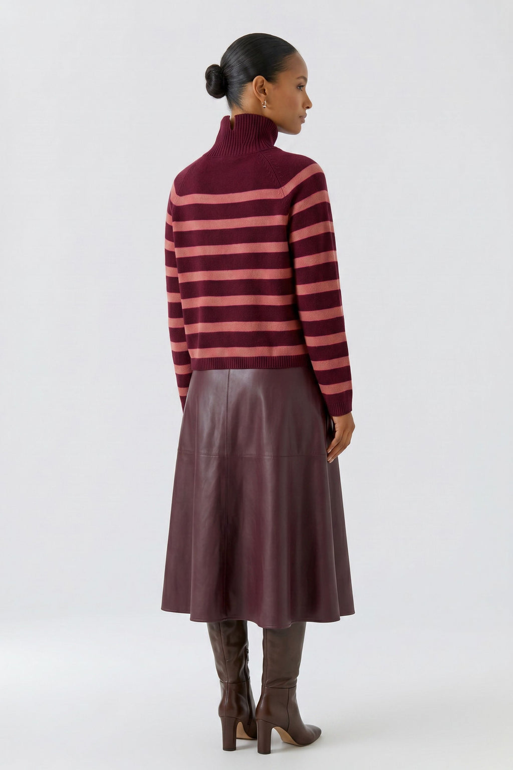 Oui 99825 Turtleneck Ribbed Dark Red Jumper